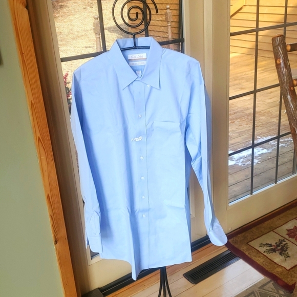 Roundtree & Yorke Gold Label Fitted NON Iron EZ Wash Dress Shirt in Blue Sz 16 - Picture 1 of 10